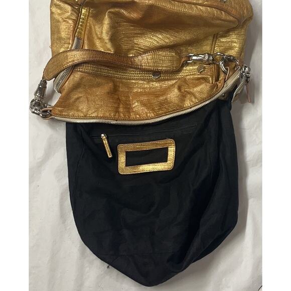 Pollini Gold Snakeskin Pattern Leather Bag - Shoulder Bag, Silver Hardwear - Picture 6 of 16